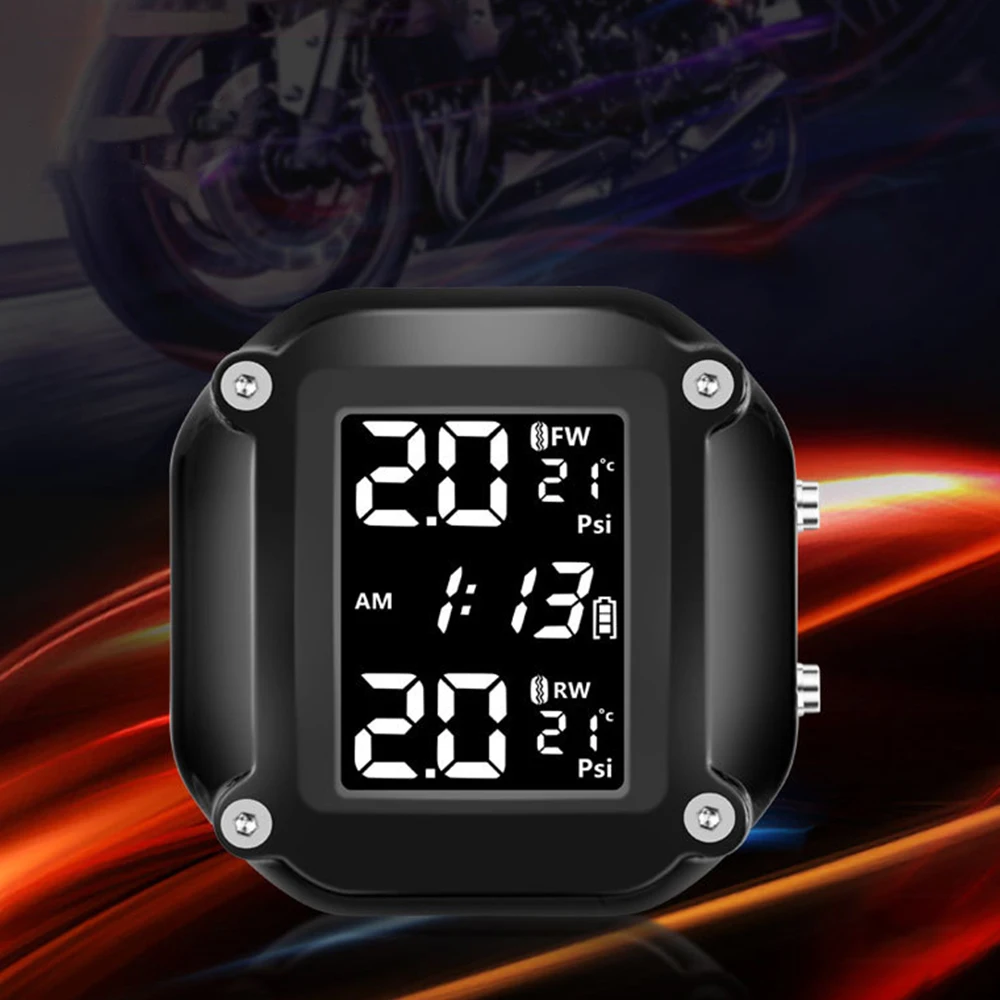 Motorcycle TPMS Tire Pressure Monitoring System With 2 External Sensors LCD Display Motorbike Tyre Temperature Alarm