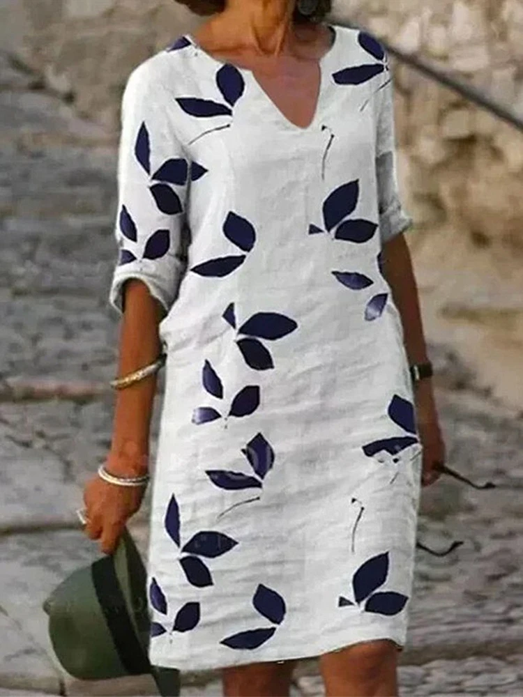 2022 New Elegant Women Linen Dress 