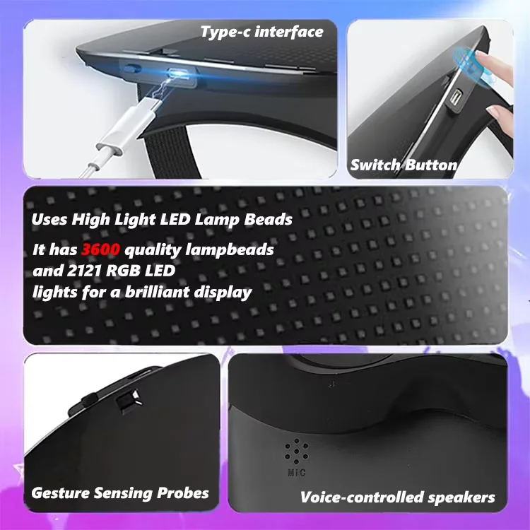 HD Luminous LED Mask with Voice Recognition Gesture Sensing Support Video Animat