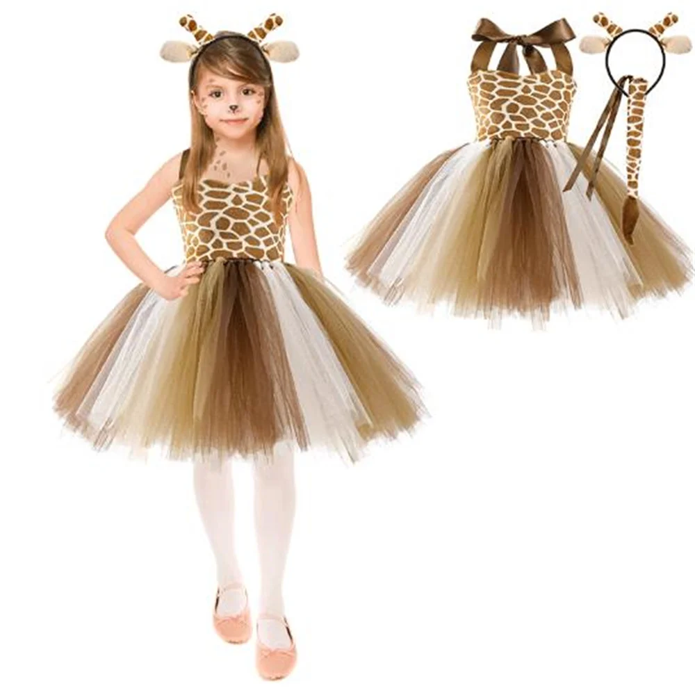 Child Halloween Dresses Leopard print Summer Girls Clothes Tutu Kids Princess Dress Birthday Party Vestidor Robe