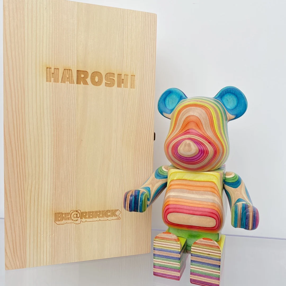 naruto toys Bearbrick x Haroshi 400% rainbow wood bear vertical grain horizontal grain wooden box packaging Each grain is unique neca toys