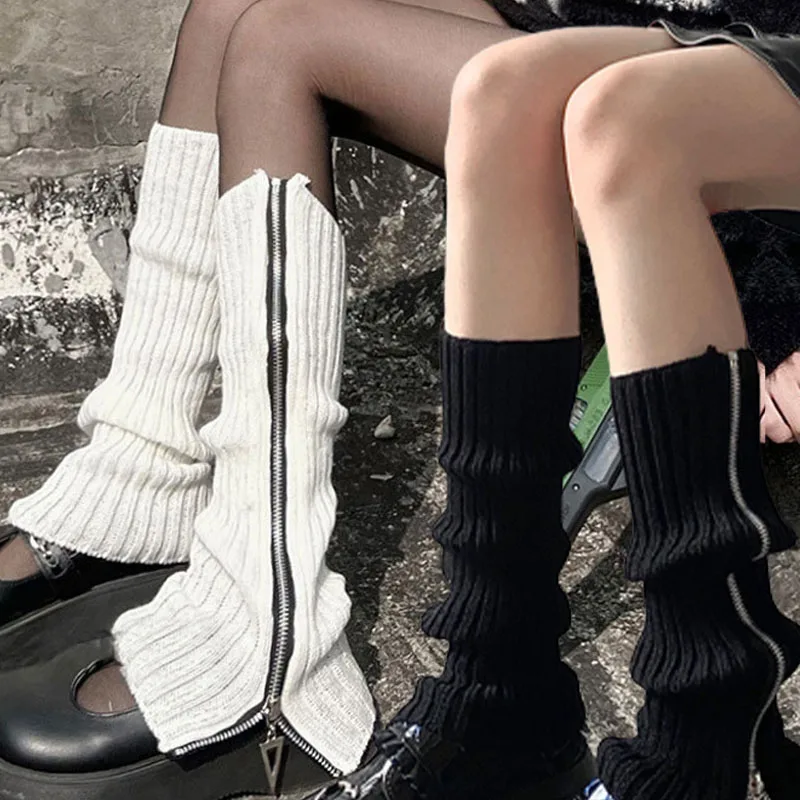 

2023 Winter Japanese Jk Leg Warmers Boots Socks Zipper Thigh Punk Leg Warmers Boot Cuffs Warmer Lolita Knit Socks Tube Socks