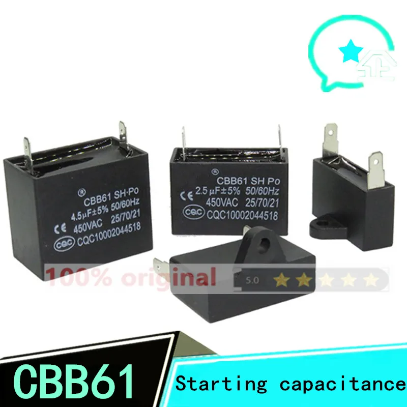 Original CBB61 fan starting capacitor two pin 450VAC 1/1.5/2/2.5/3/5/8/10/12/14UF cbb61 fan capacitor air conditioner starting capacitor 1 2 1 5 2 2 5 3 5 4 4 5 5 6