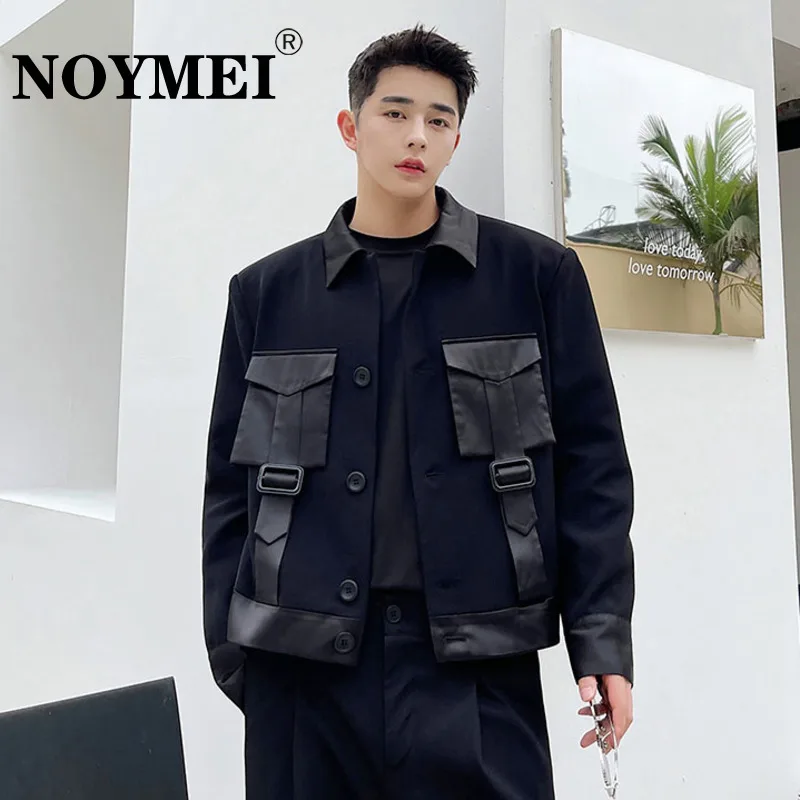 

NOYMEI 2024 Autumn INS Black Workwear 3D Splice Large Pocket Short Jacket Men Fashion Lapel Cargo Coat All-match Trendy WA2906