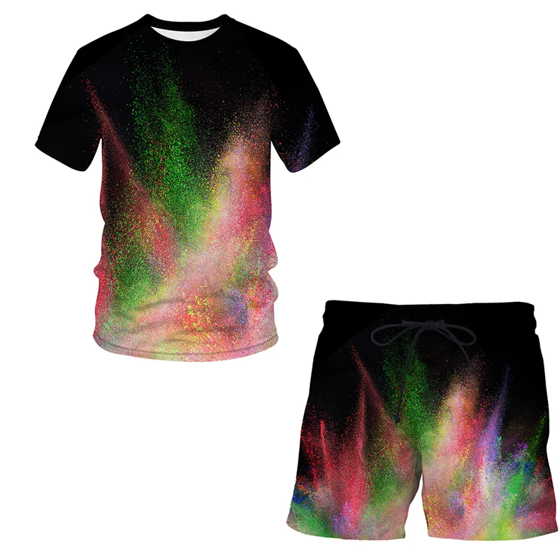 

Summer 2022 new 3D Printed Splash tie dyeing men's suit pattern T shirt short sleeve + casual shorts Streetwear Men clothing