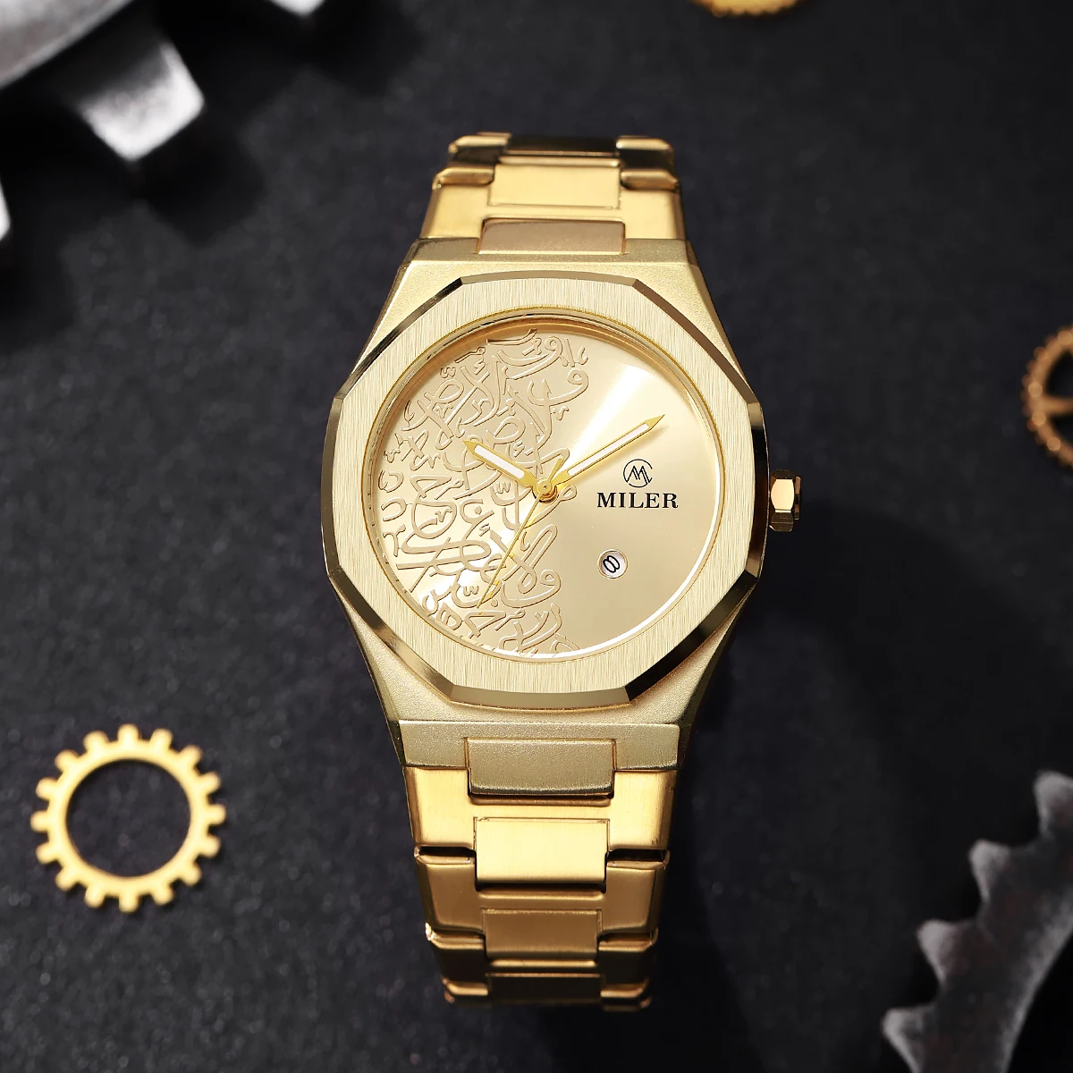 Luxury Gold Men's Stainless Steel Watch - High-Quality Creative Design with Date Function