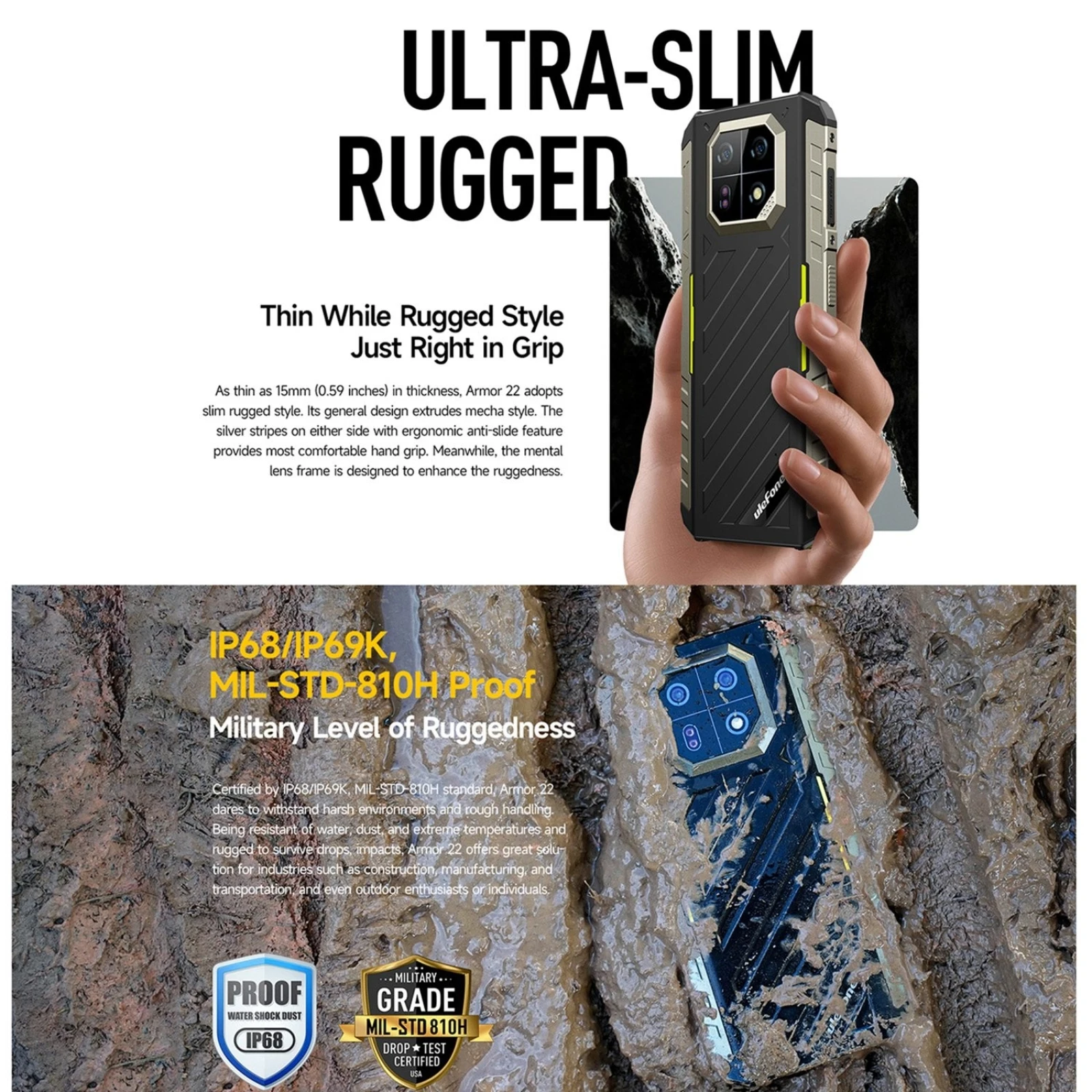 Ulefone Armor 22 Rugged Android 13 Mobile Phone 8GB+128/256GB Global Smartphone 6600mAh 64MP Night Vision Camera World Premiere