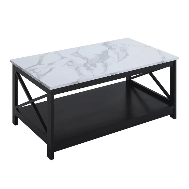 

Convenience Concepts Oxford Coffee Table with Shelf, White Faux Marble/Black Coffee Tables