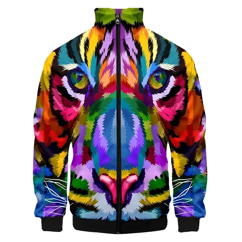 thumbnail image 1 of Chaqueta con cremallera y estampado de leopardo para hombre, moda 3D, manga larga, informal, holgada, estilo Harajuku, con solapa, abrigo de calle, 1 of 5