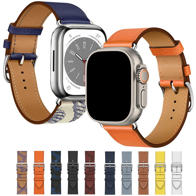 

Watchbands Genuine Leather Watch Strap for Apple Watch Band Ultra 49mm 44mm 38mm Series 6/5/4 Iwatch 7 45mm 41mm Watch Bracelet