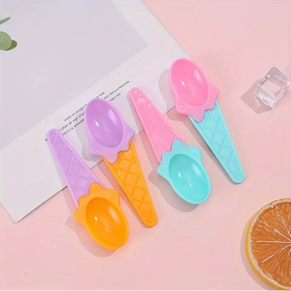 thumbnail image 2 of Set Of 6 Cute Cartoon Ice Cream Bowls With Spoons - Colorful Plastic Dessert Bowls For Kids, Parties & Summer Treats 2 of 6