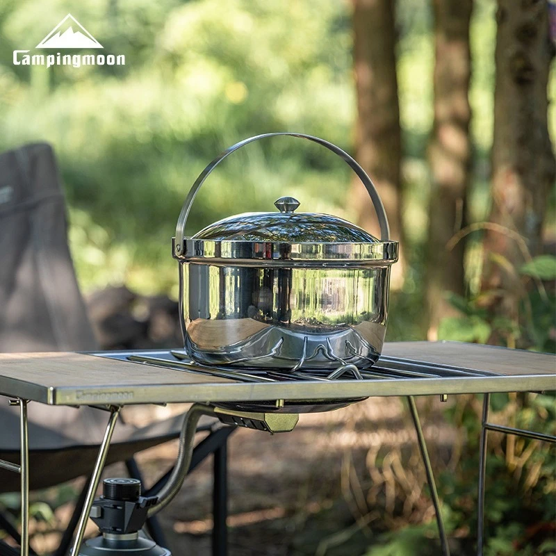 CAMPINGMOON CC-21 Thick Stainless Steel Camping Pot Picnic Stewed Rice Soup Pot Portable Outdoor Cooking Utensils