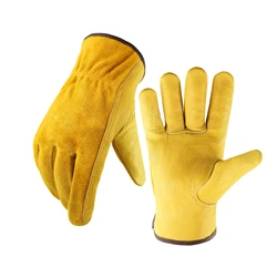 Premium Leather Flex Grip Gloves for Durable Protection and Versatile Use (Yellow)
