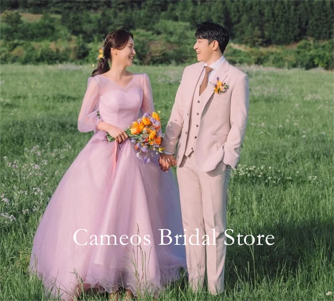 

SONDR V-Neck Birthday Korea Evening Dress Custom Made Organza Formal Prom Dress Puff Sleeves A-Line Purple Evening Gown Bridal