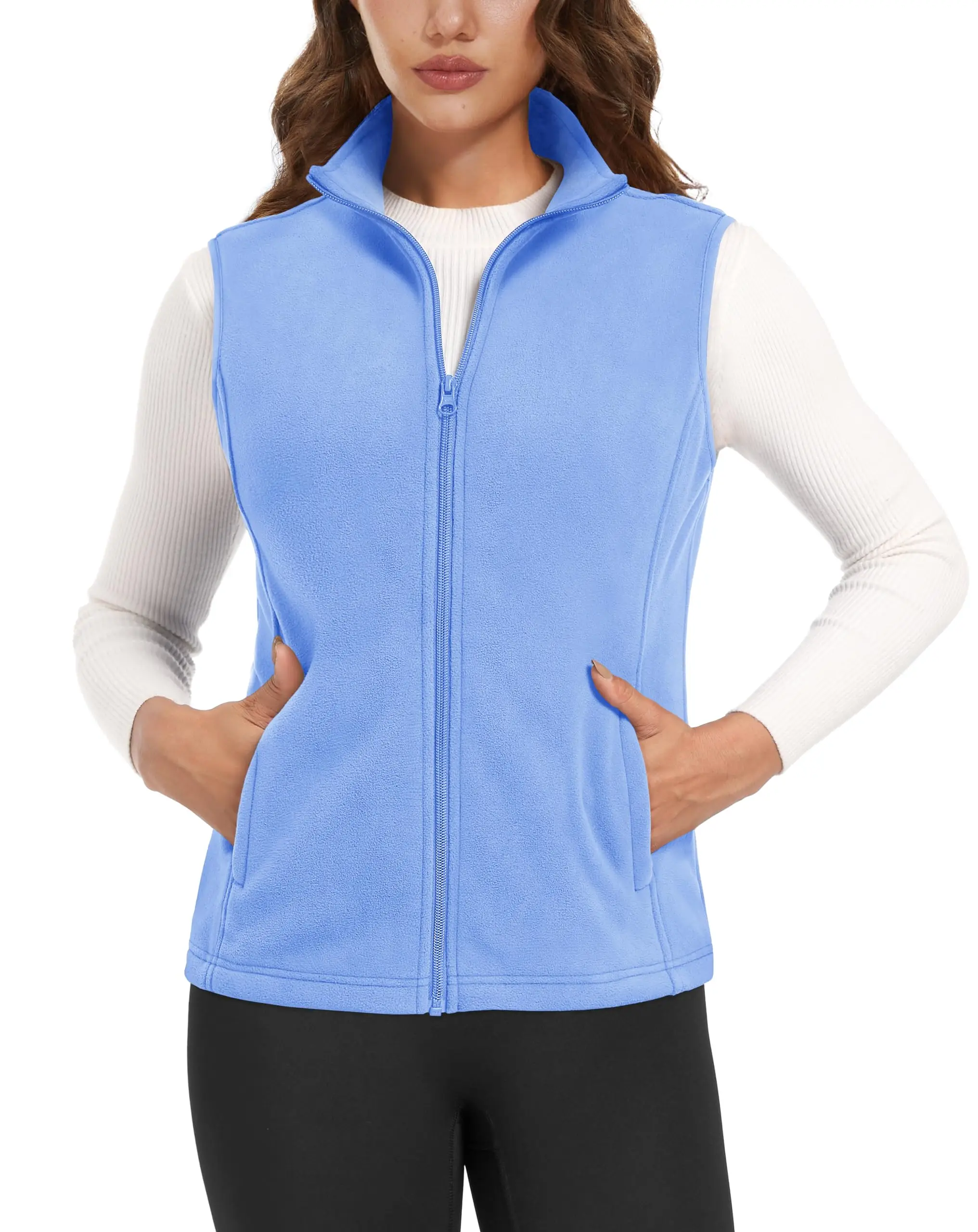 TACVASEN Fleece Warm Vest Jackets Womens Winter Fashion Sleeveless Jacket Zipper Sports Casual Vests Female Ladies Waistcoat