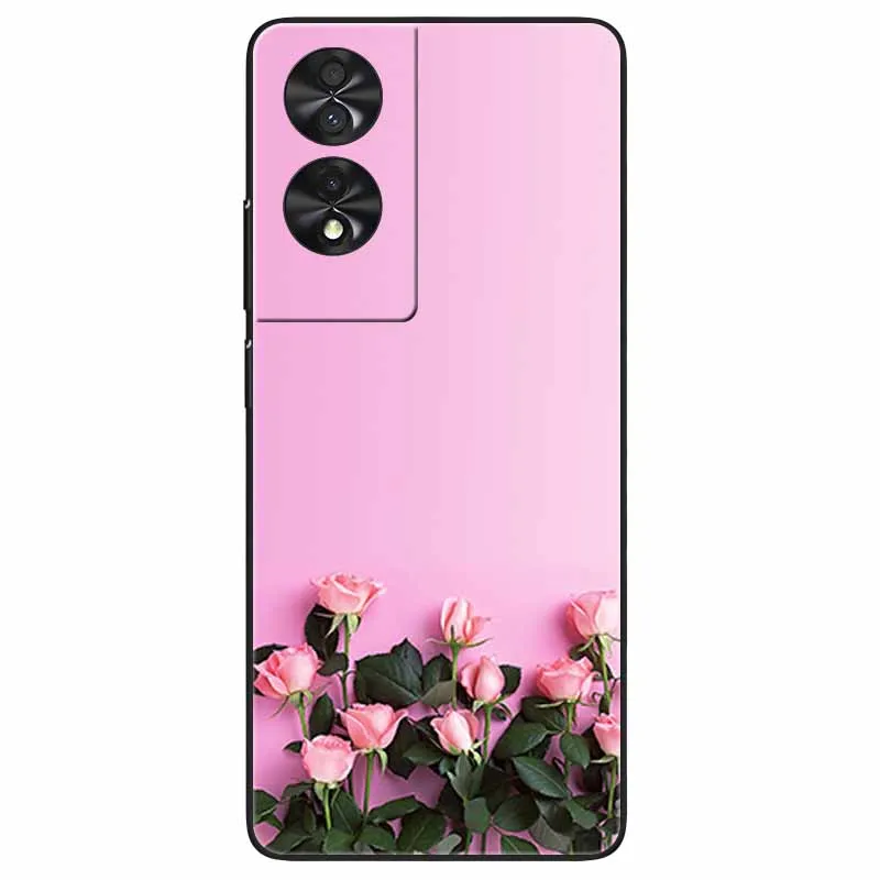 Floral Silicone Soft TPU Phone Cover with Black Bumper