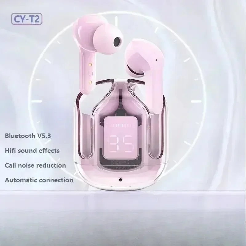T2 Tws Wireless Bluetooth Headset Earbuds Transparent ENC Power Digital Display Stereo Sound for Smartphones