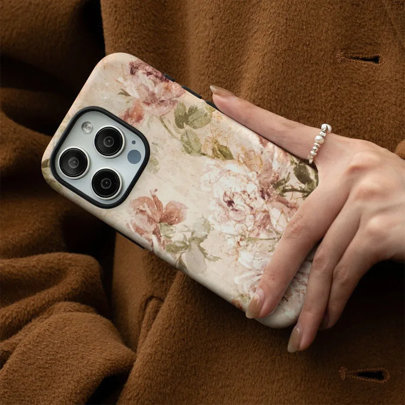 Retro Floral Phone Case with 2-in-1 Film Shell Cover