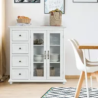 Buffet Sideboard, Wood Storage Cabinet, Console Table with 4 Drawers, 2-Door Credenza, Living Room Dining Room Furniture 2