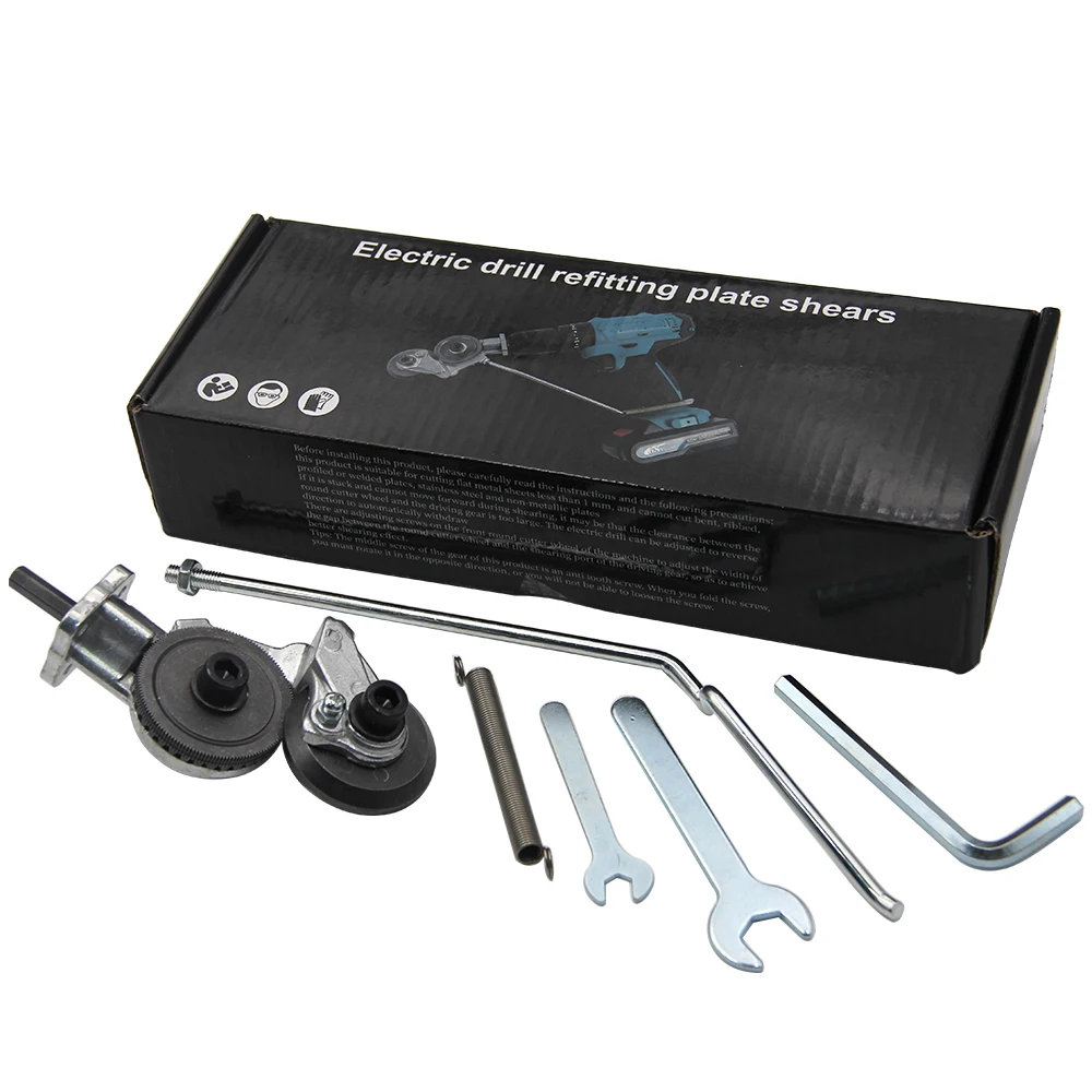 Electric Cutter Drill Plate Cutter Attachment Double Headed Metal Sheet Cutter Plate Punch Scissors Cutting Tools