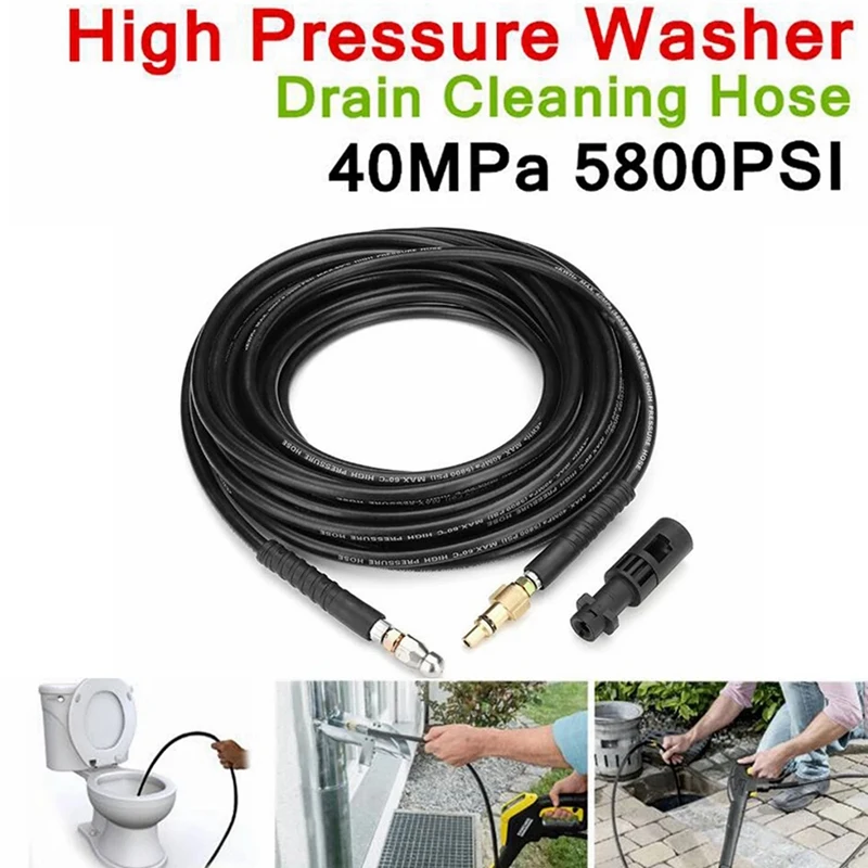 

NEW-15M High Pressure Water Cleaning Hose 5800PSI Outlet Rubber Hose Cleaning Pipe Garden Vehicle Clean Washing Tools