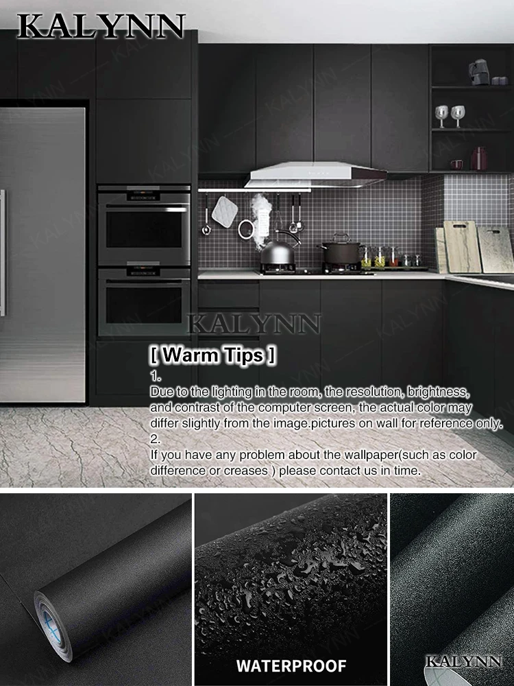 Matte Black & White Self-Adhesive Waterproof Wallpaper for Furniture and Walls, Customizable Width