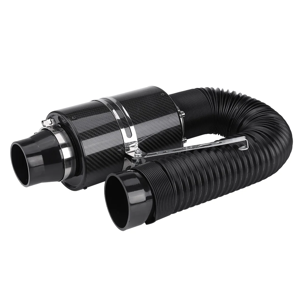 76mm 3" Universal Carbon Fiber Induction Filter Box Cold Intake System Intake Hose Carbon Fiber Filter Box air intake kit