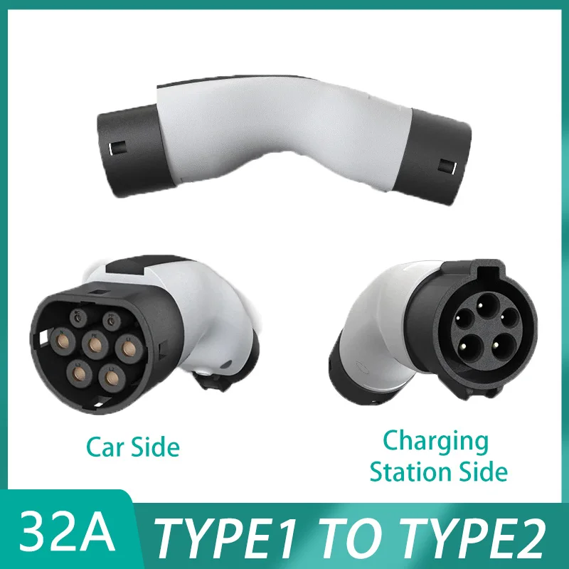 

16A/32A EV Charger Adapter Socket Type1 J1772 to Type2 IEC 62196 EVSE Electric Vehicle Charging Converter Connector Plug