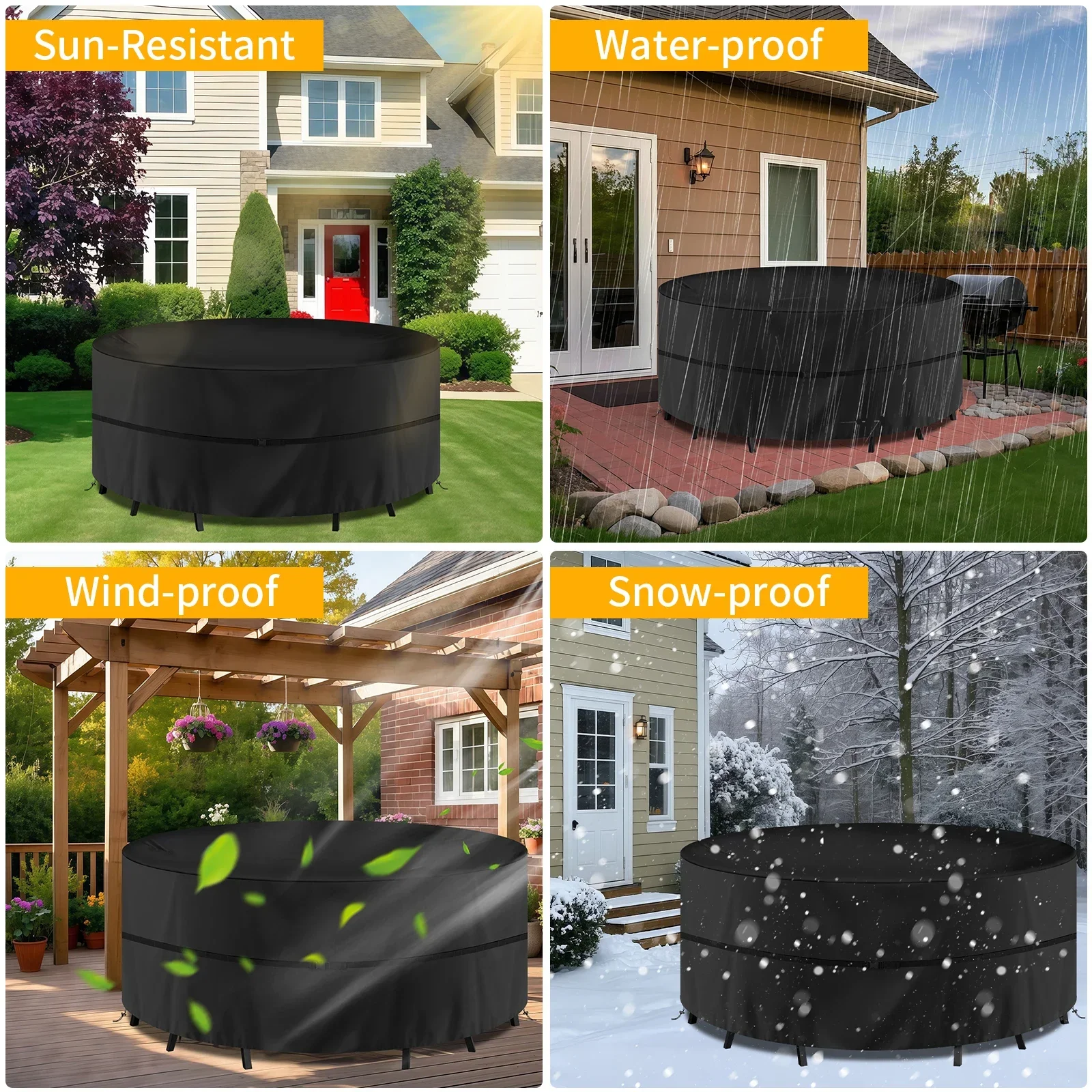 Premium Round Outdoor Furniture Cover - Waterproof, Weatherproof, Anti-UV, Tear-Resistant Fabric