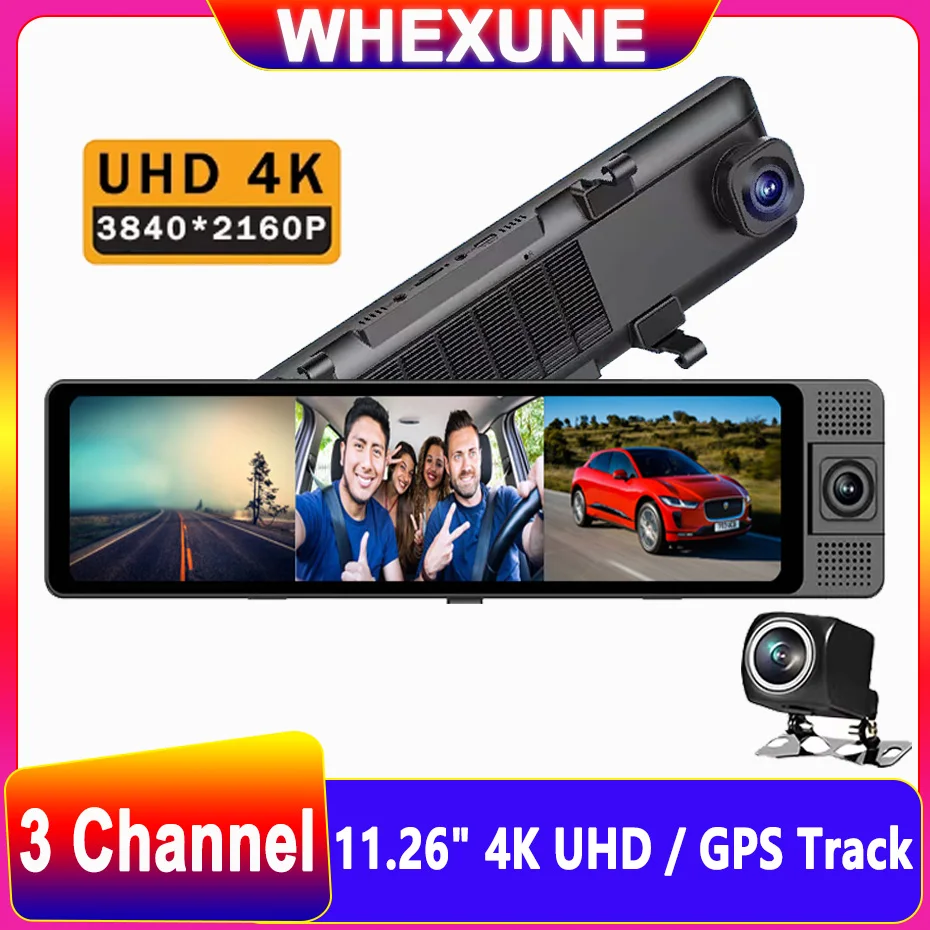 4K Car Dvr Dash Cam 5Ghz Wifi Specchietto Retrovisore 3 Canali Fotocamera Anteriore/Cabina/Posteriore Cam Gps Track Visione Notturna 24H Monitor Di Pa