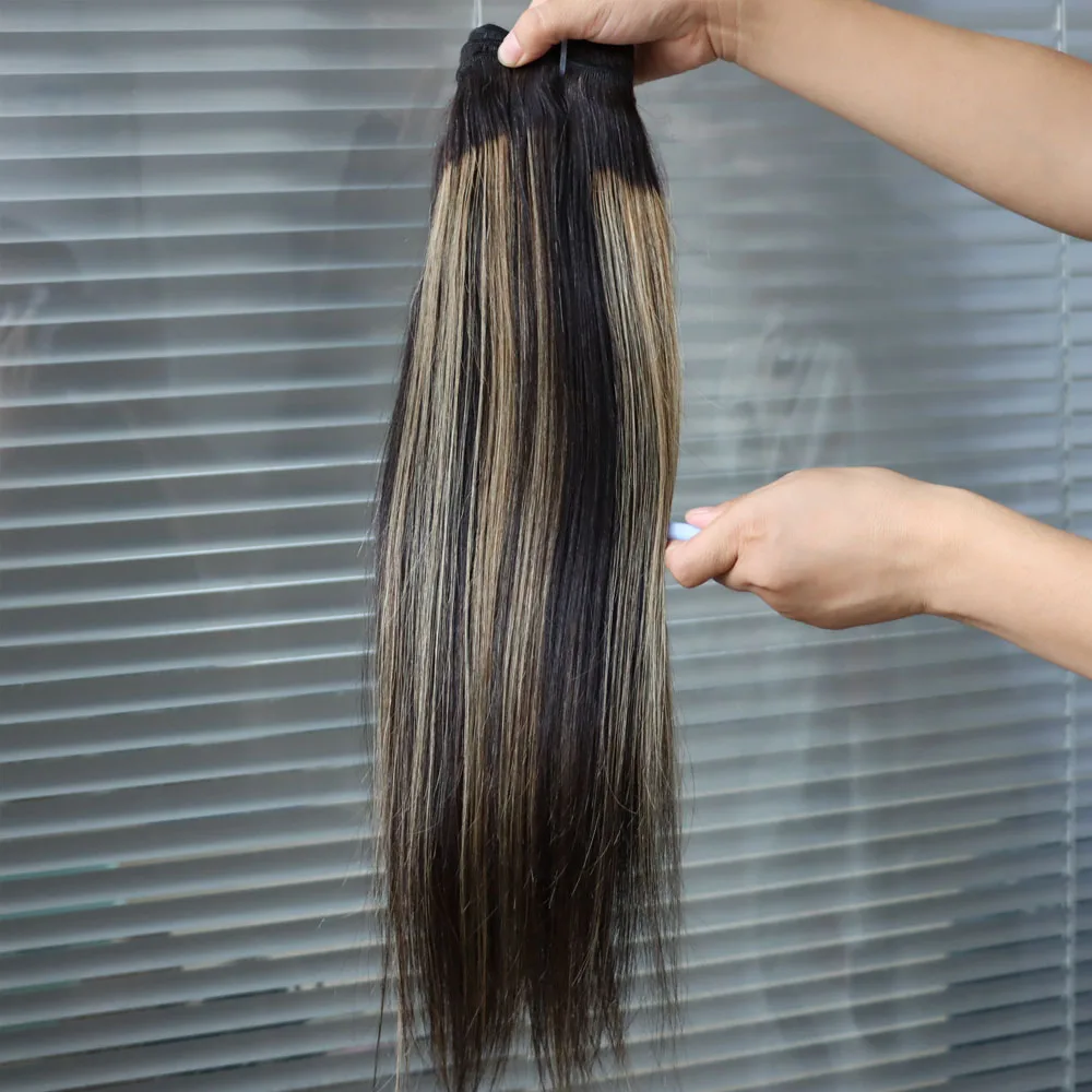 100% Human Hair Virgin Brazilian Extensions Bundle Piano Highlight 1B #27 Grey Straight Hair Weft Weaving Double Weft Wholesale 3