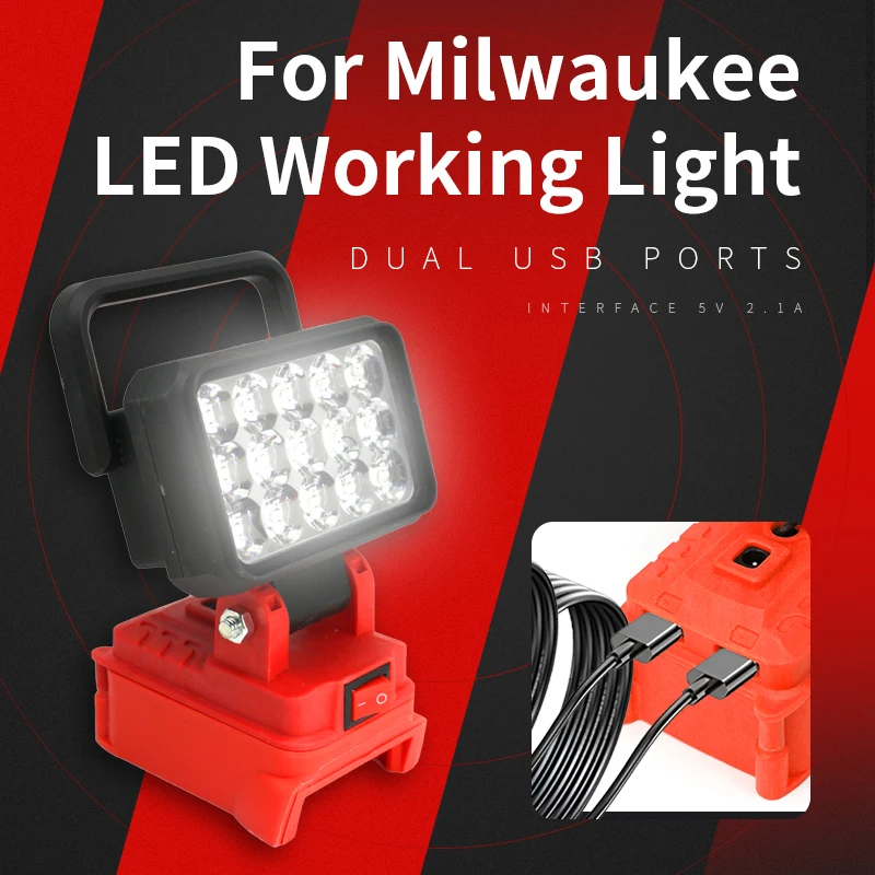LED Light Fit Milwaukee Battery M18 Portable Spotlight Cordless Outdoor Work Fishing