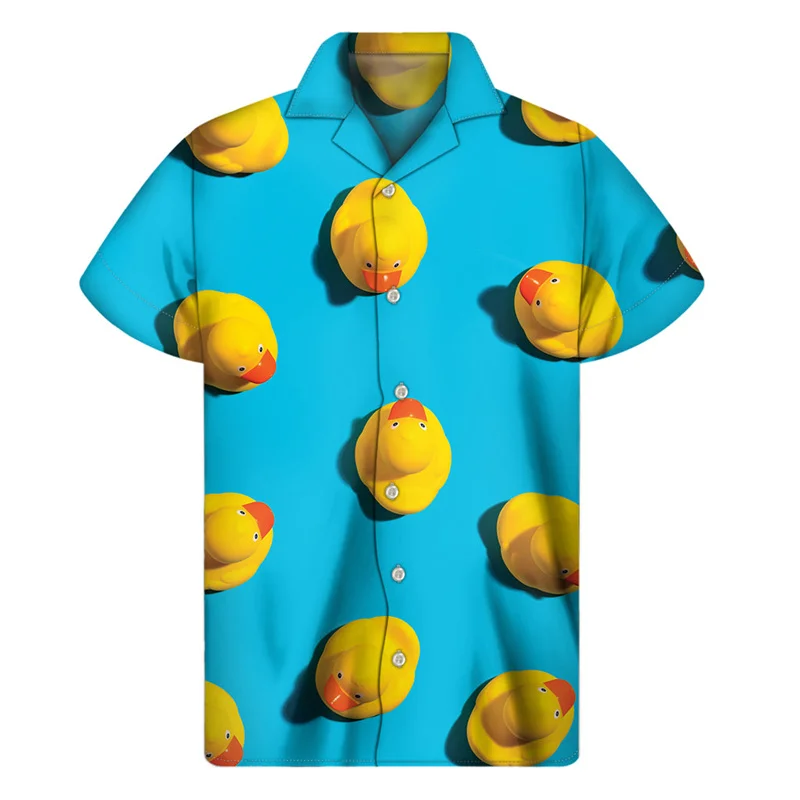 Cute Yellow Rubber Duck Graphic Shirt Men 3D Print Hawaiian Shirts