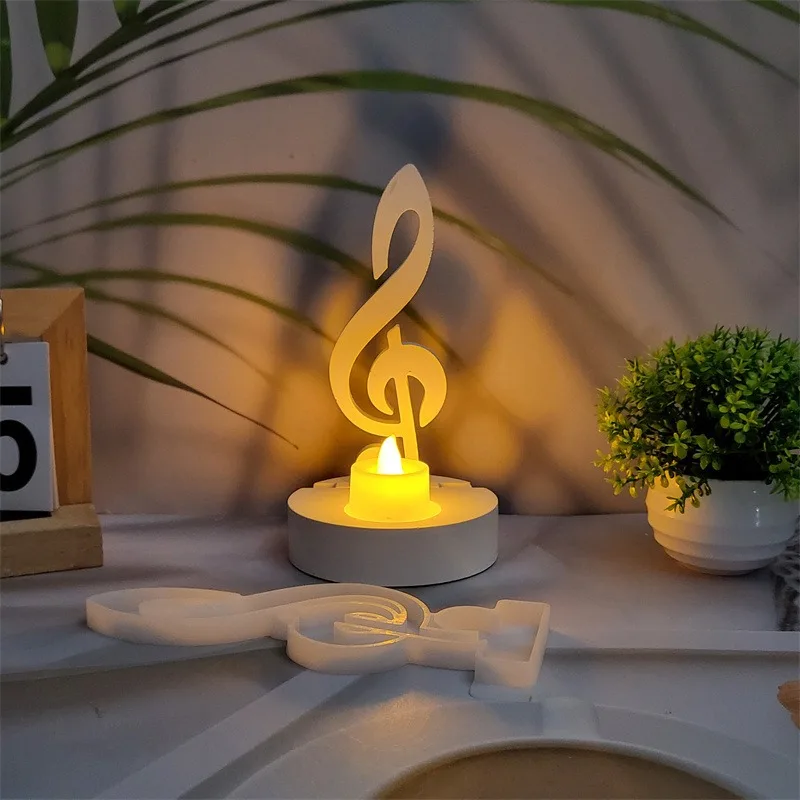 Creative Musical Note Candle Holder Ornaments Silicone Mold DIY Gypsum Concrete Resin Candlestick Making Mould Home Decor