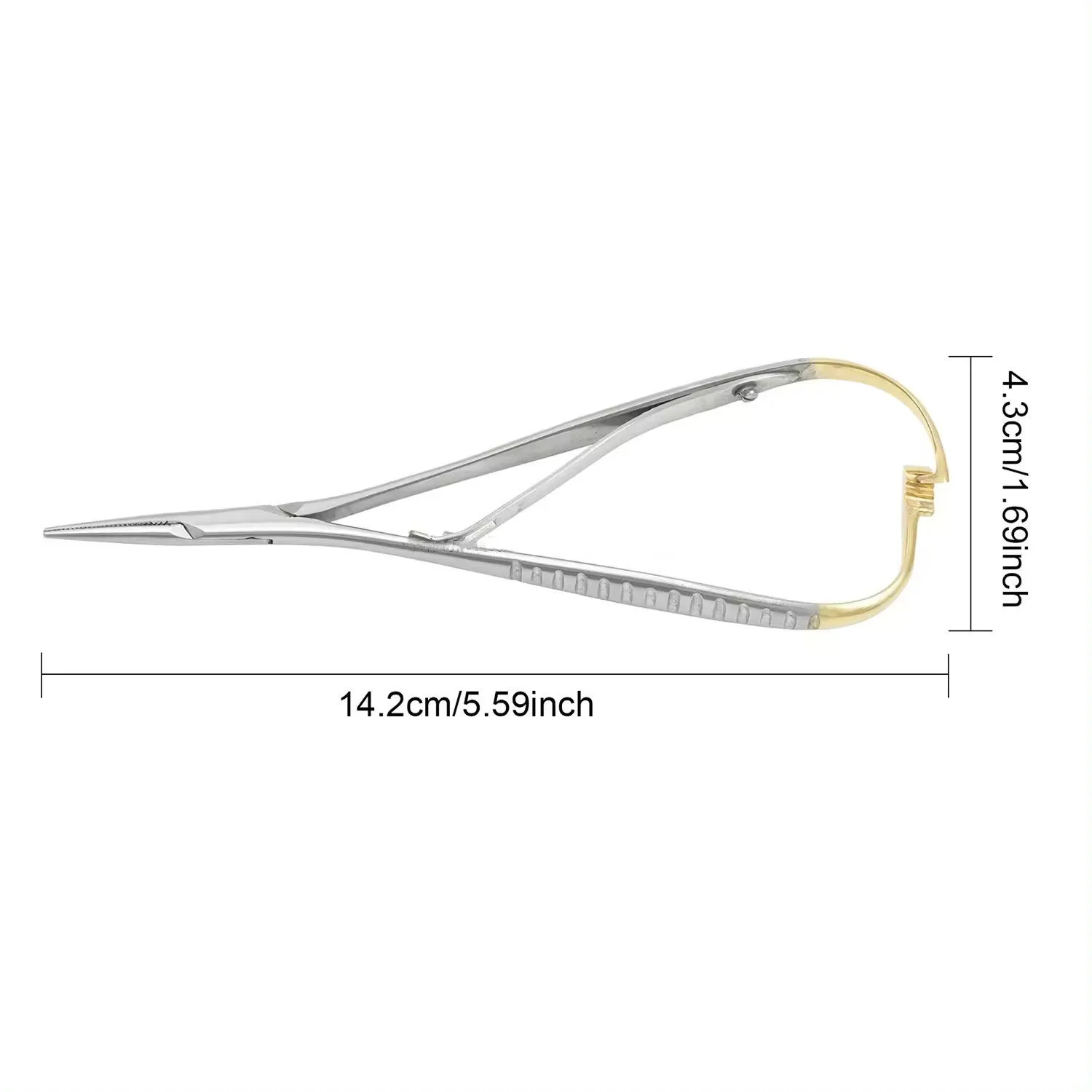 Pinça de aço inoxidável Dental Needle Holder, Alicate ortodôntico com Gold Handle, Instrumento de Ferramenta Cirúrgica Dental, 14cm, 1Pc