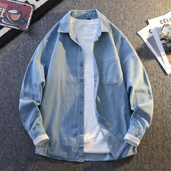 Casual Denim Shirt Men's Spring Autumn 2025 New Style Long Sleeve Youth Men's Fashion Outerwear Versatile Standard Fit Button up