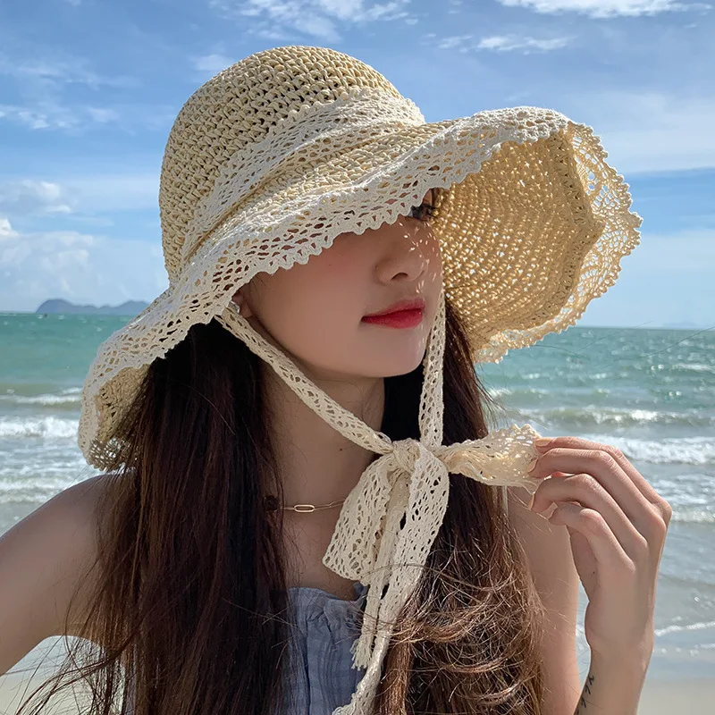 New Summer Fashion Straw Hat Women Foldable Wide Large Brim Plage Beach Sun Hat Chapeau Femme UV Protection Cap 여름모자 Gorras 3