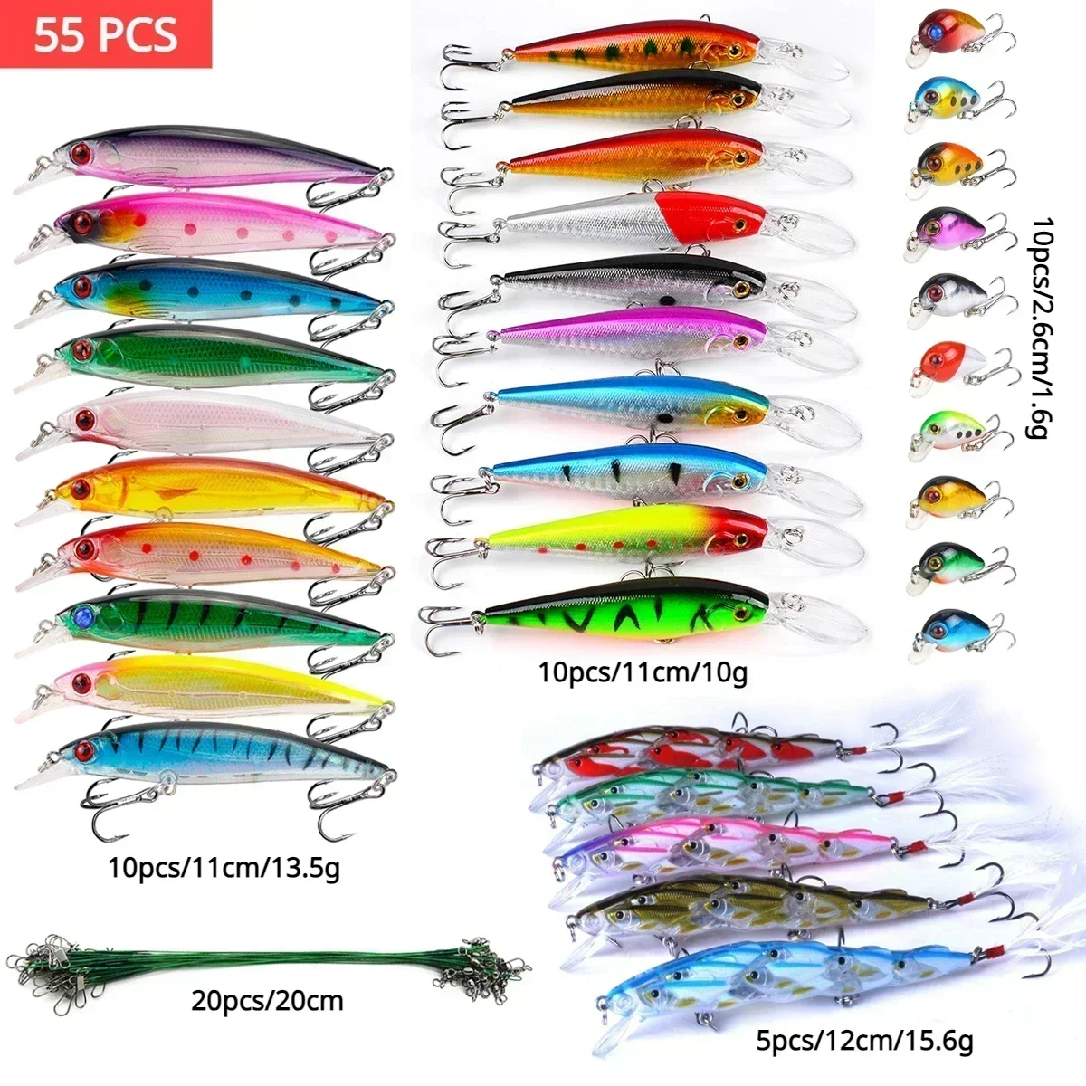 Fishing Lure Mix Kit Minnow Hard Bait Wobblers Artificial Bionic Crankbait Pencil
