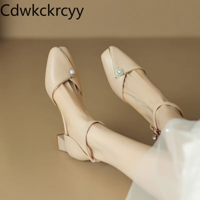 

Spring and Autumn New style fashion Square head high-heeled Women's Shoes Simplicity Shallow mouth Pearl Thick heel Women Shoes