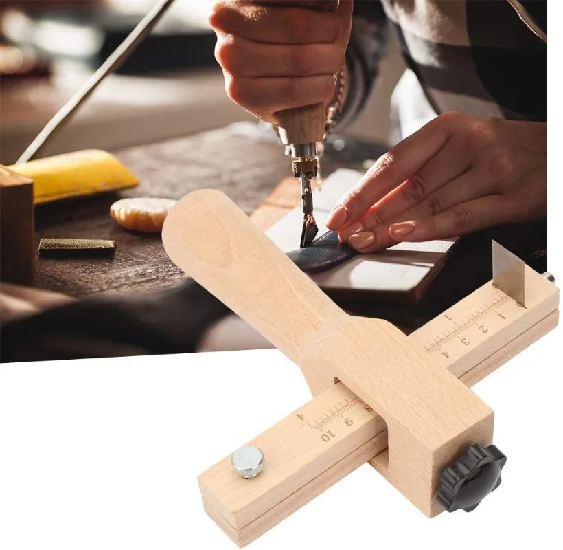 Nuovo taglierina per cintura regolabile con cinturino in pelle con 5 lame Taglio per cintura in pelle a mano fai-da-te Taglierina per strisce di legno Strumenti artigianali in pelle - immagine 5