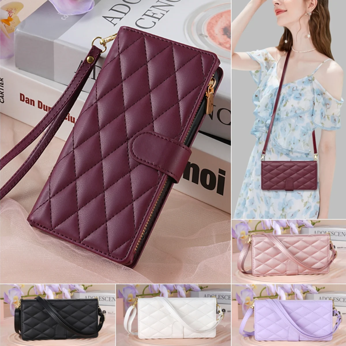 Premium Crossbody Leather Case with Zipper Card Slot Wallet Cover
