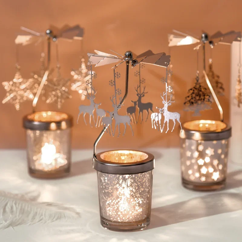Romantic Valentine's Day Gift Rotating Angel/Rose/Xmas Snowflake Candlestick Candle Tea Lamp Holder Home Party Decoration christmas decorations candle holders