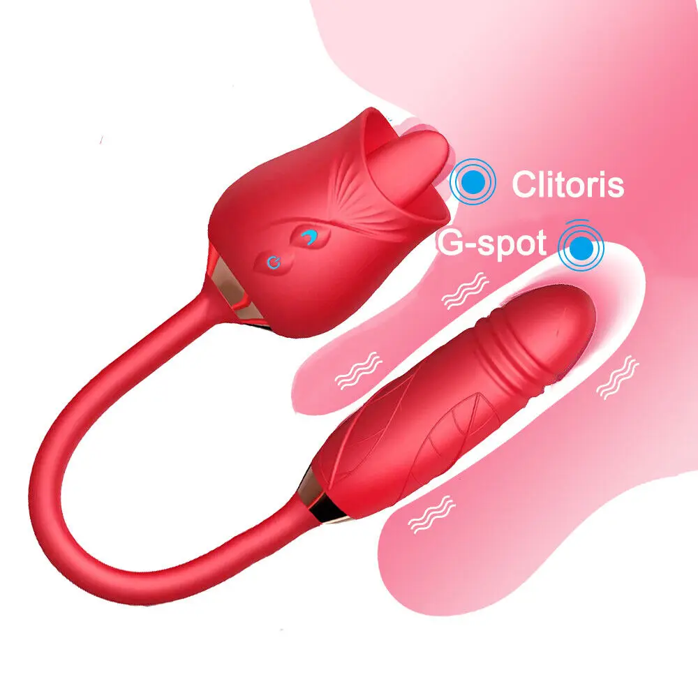 3-in-1-Rosenspielzeug-Vibrator für Frauen, Klitorisstimulator, Zunge lecken, stoßender G-Punkt-Dildo-Vibrator mit 10-Modus, vaginaler Anal 1