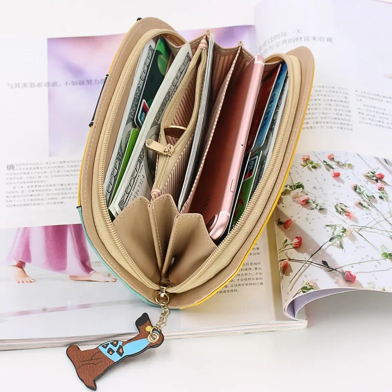 Cartera-larga-con-cremallera-para-mujer-bolso-de-mano-de-gran-capacidad-de-cuero-PU-con.jpg Cartera larga con cremallera para mujer, bolso de mano de gran capacidad de cuero PU con patrón de perro, Color contrastante, moda Retro, resistente al agua - Imagen 4