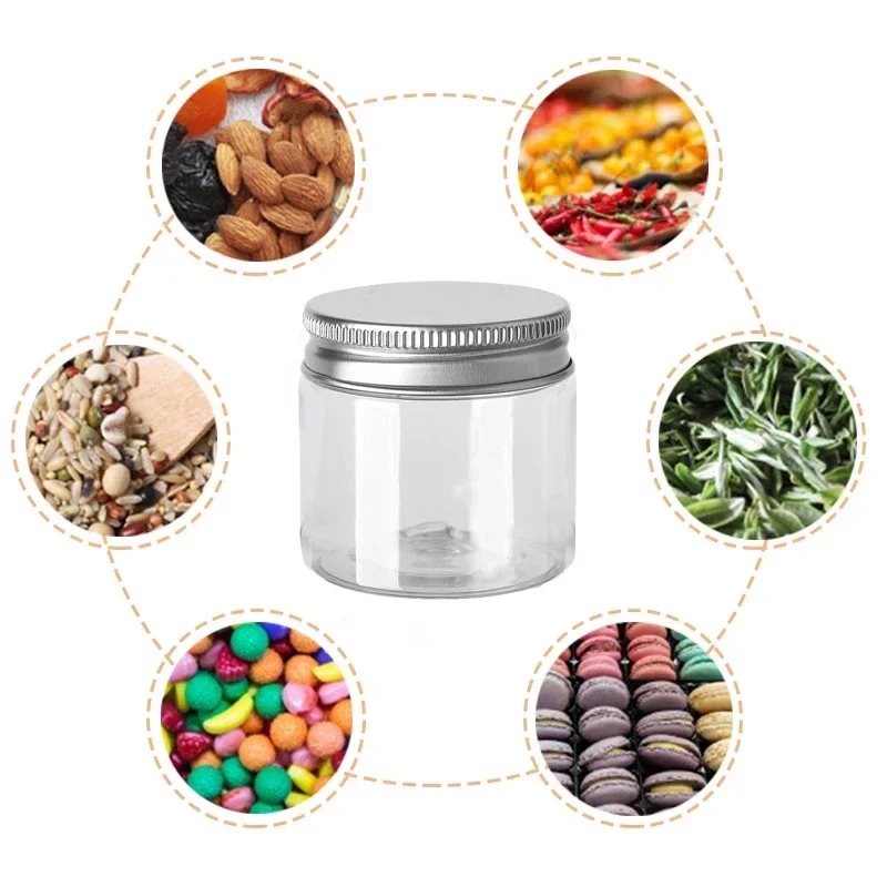 10Pcs Aluminum Cap Storage Jar Clear Food Containers Empty Cosmetic Travel Bottles Face Cream Sample Pot Round Plastic Jars