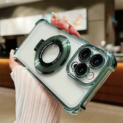 Luxury Plating Shockproof Soft Silicone Transparent Case with Ring Holder and Camera Lens Protection - HONOR 400 Lite (Green)