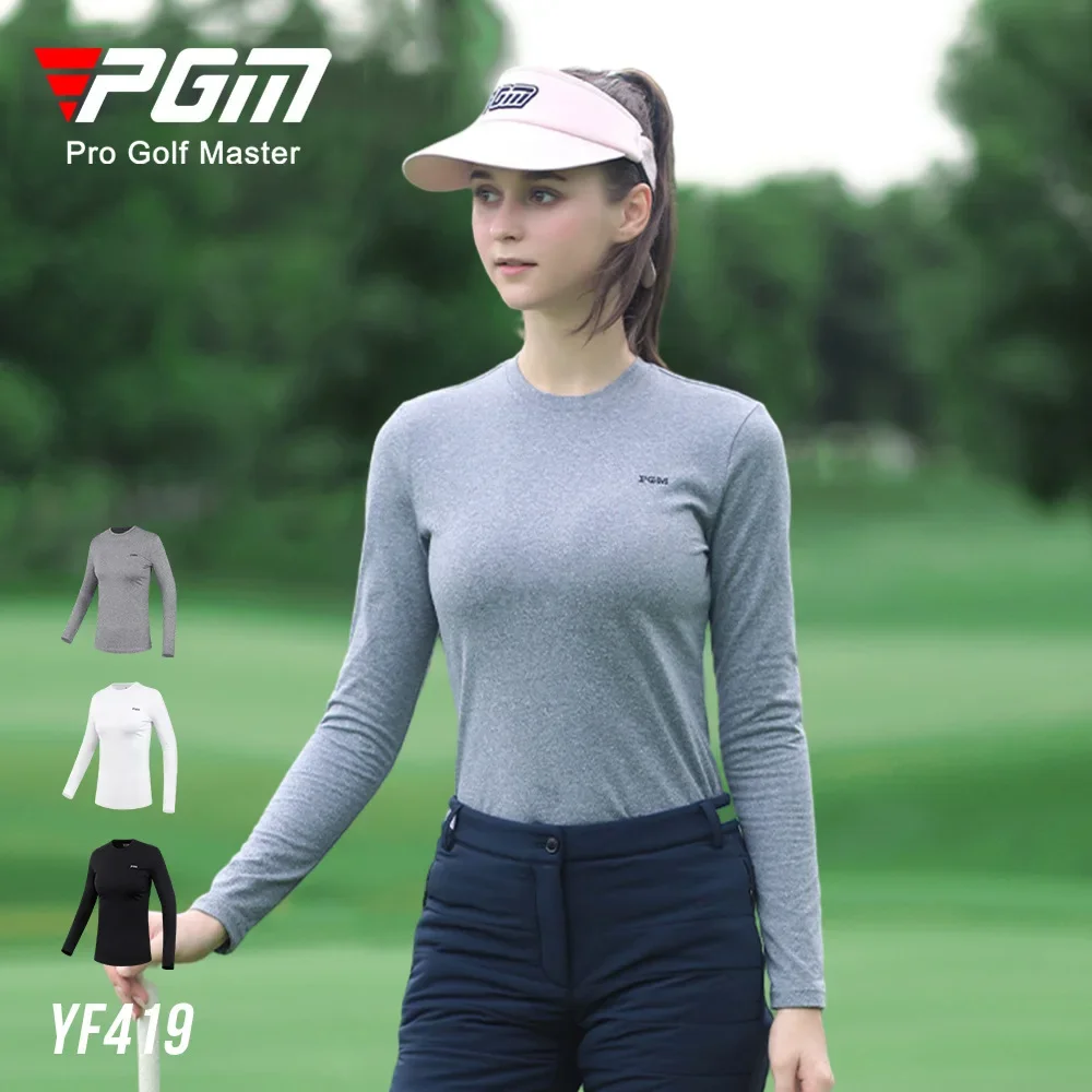 PGM Golf Apparel Women's Underlay Autumn/Winter Round Neck Long sleeved T-shirt Warm Women's Brushed Lining