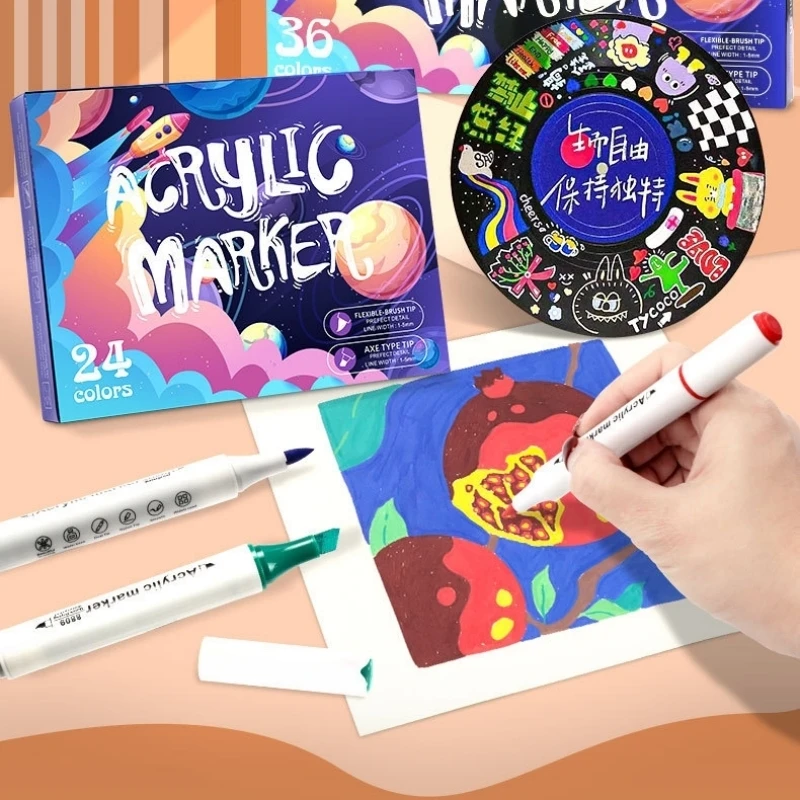 TBC Feutre Acrylique, 36 Couleurs Stylo Peinture Acrylique, Marqueur Permanent De 2.4 Mm Étanche Stylo Pour Pierre, Bois, Verre, Plastique, Toile