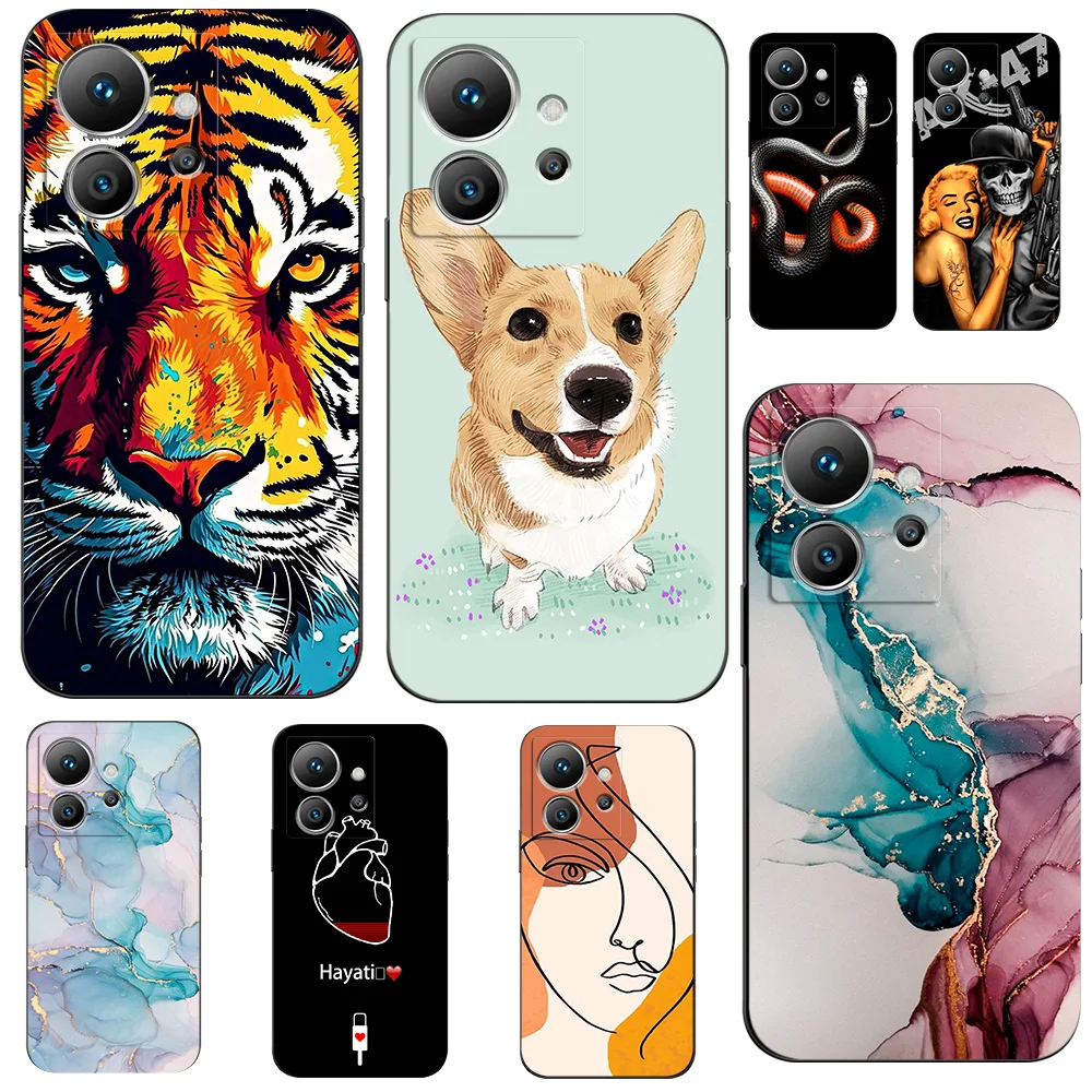 Custodia Per Infinix Zero Ultra 5G X6820 Cover Posteriore In Silicone Per Telefono Custodia In Tpu Nero Per Auto Tiger Girl Dog