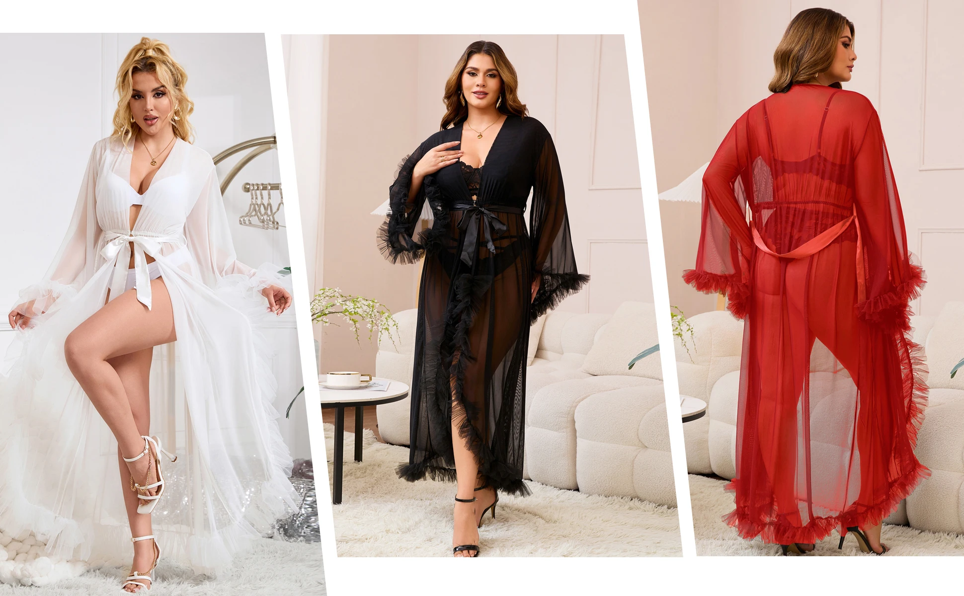 Comeondear Women's Peignoir 5XL Plus Size Red Nightgowns Lace Mesh Long Robe Negligee Adult Sheer Nightdress Sleepwear For Bride S1cef625e22a04d089ceb7afd932b19edr